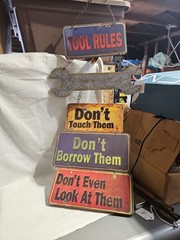 Vintage-Style Hanging “TOOL RULES” Garage Sign – Funny Man Cave Decor!