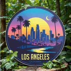 Retro Aluminum Sign Los Angeles California 8 Inch Round Funny Metal