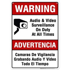 Audio & Video Surveillance On Duty At All Times Sign, Bilingual English and S…