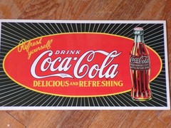 Drink Coca-Cola Tin Metal Sign Refresh Yourself Delicious 16 x 9 Retro Ad, USA