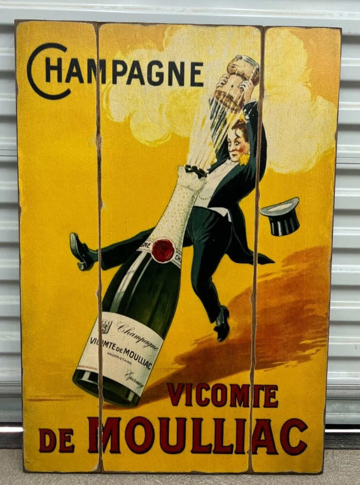 Rustic Style Champagne De Moulliac Wooden Retro Bar Sign Home Decor – 24×36