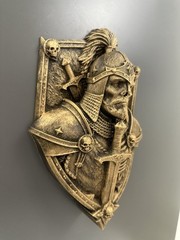 Undead Knight Skull Wall Plaque Medieval Shield Gothic Skeleton Armor Decor 9”