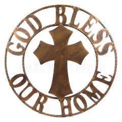 Metal God Bless Our Home Cross Wall Decor Circle Brushed Copper Finish 26 inch
