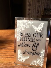 “Bless Our Home With Love & Laughter” Silver Glass Frame 5”x3-1/4”