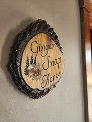 Rustic Wall Hanging Log Slice with Ginger Snap Acres & Log Cabin On It