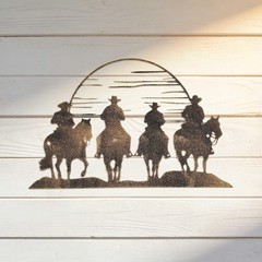 Vintage Gold & Black Western Metal Wall Art – Cowboy Silhouette Riding Horses…