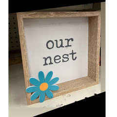 Rustic Wood Plaque Decorative Sign with Blue Flower, Beige White Yellow Accent