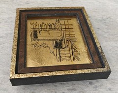 Vintage Wood CottageCore Wall Decor Rustic Country Gold Foil Etching Farm Art