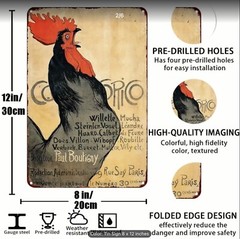 Vintage Metal Sign French ROOSTER CROWING by Theophile Alexandre Steinlen 8×12