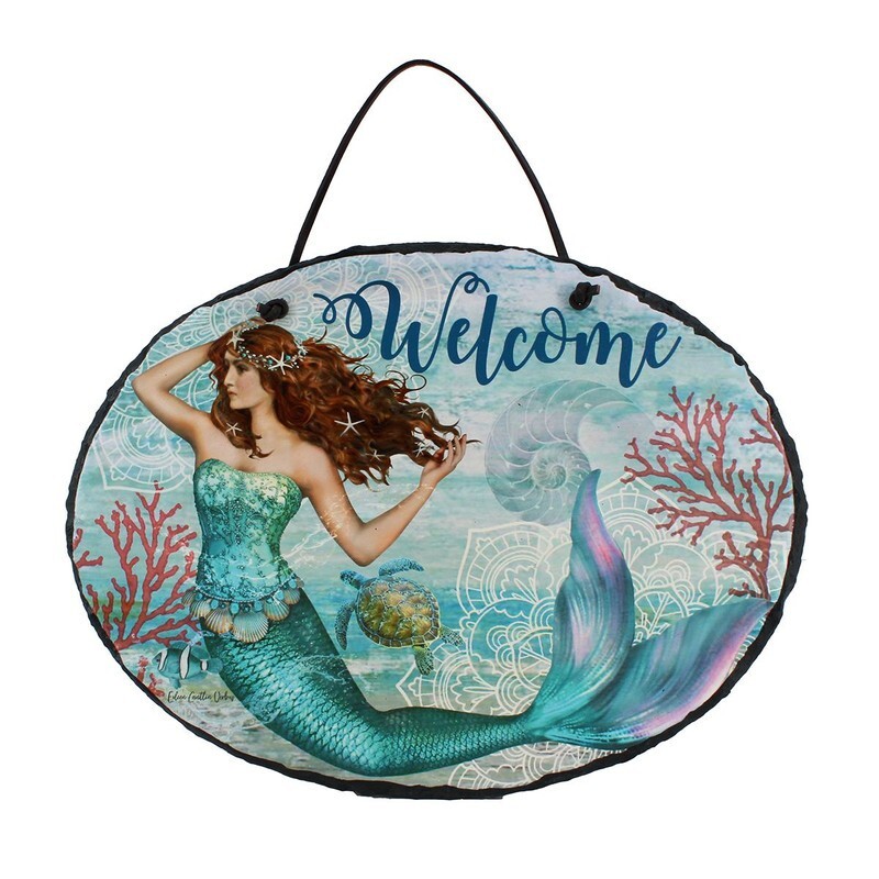 ELC Designs Mermaid Welcome Slate Hanging Sign Heavy 12.5″ L x 9.37″ H x .25″ D