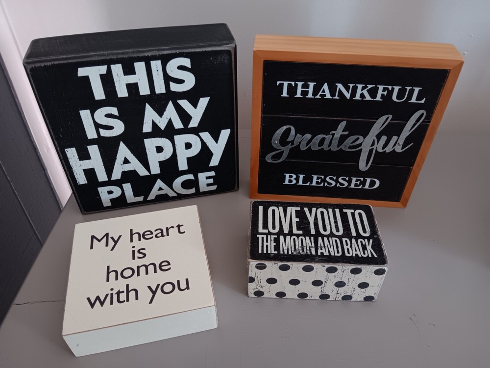 Happy Love Theme Signs Desk Shelf Decor Decorations Display Plaques Lot Of 4