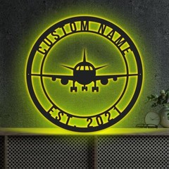 Personalized Airplane Metal Sign With LED Light, Light up Wall Art Plane Gift