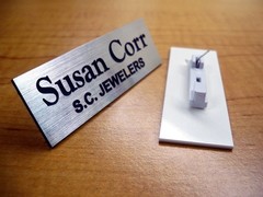 Custom Engraved Name Tag with Magnetic or Pin Clasp Gold Silver Copper or Bronze