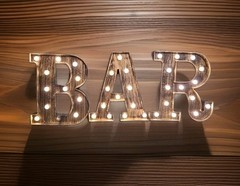 BAR Illuminated Rustic Style Bar Sign for Home Decor Barware Light Up LED EUC