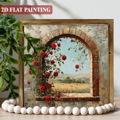 Wooden Sign Rustic Arch Red Rose Vintage Landscape Home Wall Decor Gift