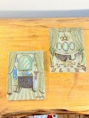 Pair Kate Millen McRostie Wall Art 3D Resin Plaques Bathroom Bathtub Signed