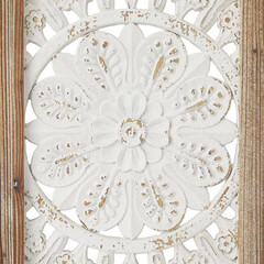 Wood White Intricately Carved Floral Wall Decor with Mandala Design (Set of 3)