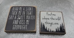 Set of 2 Rustic Nursery/Bedroom Wood Signs – Black & White 5×5, 4×4 New