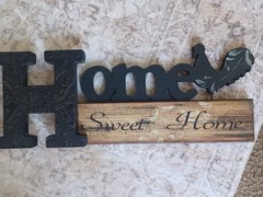Rooster home sweet home wooden, black and light oak color sign