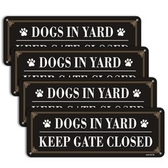 4 Pack Dogs in Yard Please Close Gate Sign, 10×3.5 inches Aluminum Reflective…