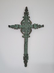 Cast Iron Wall Cross Plaque Brown Distressed Rustic Primitive Christian Decor