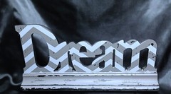 Wood Word Sign DREAM in Grey Chevron Table Nightstand Dresser Bedroom Decor