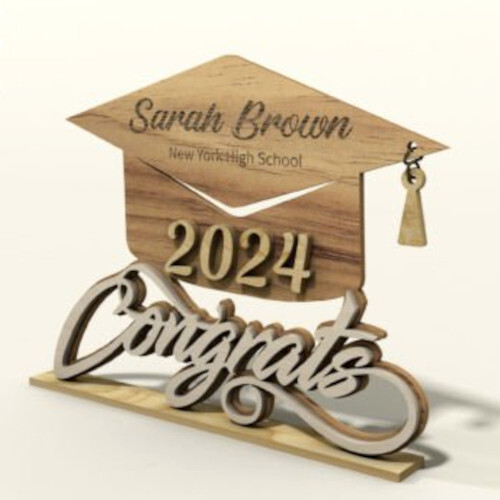 PERSONALIZED Graduation Cap Plaque Gift Laser Cut Stained Plywood Congrats