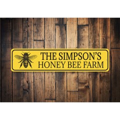 Honey Bee Farm Sign Personalized Family Name Hive Beekeeper Metal Sign