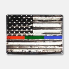 13.5″ X 9.5″ Thin Red Green Blue Line Flag Aluminum Embossed Tacker Sign