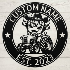Custom Cow Tractor Metal Sign Farmhouse Decor for Barn Home or Ranch Rustic Gift