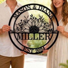 Personalized Sunflower Family Metal Sign, Wedding Anniversary Gift