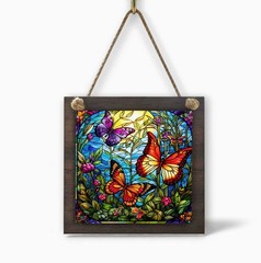 Small Butterfly Garden Wall Sign 4.8 in Wood & Metal Hanging Decor