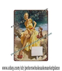 garage shop wall decor bedroom 1950 retro art Girls puppy metal tin sign