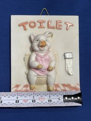TOILET Sign -Door or Wall Plaque Toilet Pig 3D Resin Sign Pig in Pink Dress 6×4″