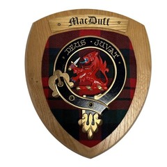 Woodcarver Scotcrest MacDuff Clan Crest Plaque Red Tartan Handmade Scotland