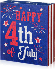 Patriotic Decor 4Th of July Independence Day Wood Box Sign 5 X 6 Inch Red White