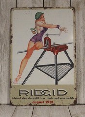 Ridgid Tools Tin Sign Sexy Pinup Girl Metal Vintage Style Power Tools Equipment