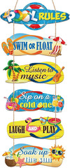 6 Pack Pool Rules Signs and Decor Outdoor, Wooden Beach Wall Hanging Decor, 4 X