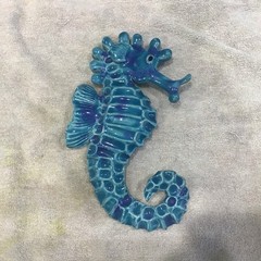 Ceramic Seahorse Turquoise Nautical Wall Decor 18” Bathroom Patio 8”