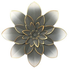Grey Metal Flower Wall Art Decor, 9.5″ Rustic Modern Floral Sculpture, Distre…