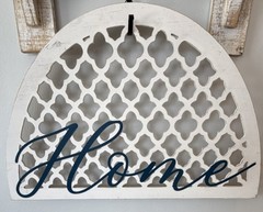 Wood Wall Sign Plaque ‘Home’ Rustic Arch Shaped White Blue Decorative Hanging