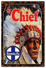 Reproduction Chief Santa Fe Railroad Metal Sign – 12″ x 18″ Man Cave Wall Decor