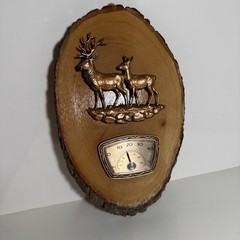 Vintage Rustic Wooden Wall Plaque With Elk And Thermometer