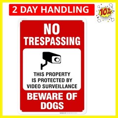 Beware of Dog No Trespassing, Video Surveillance Sign, 10×14 Inches, Rust Fre…