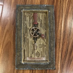 Vintage Russ Tool Box Treasures Wall Hanging Hand Drill Resin Plaque 1900 Style