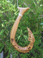 Hawaiian Islands Map Palm Hand Made Wall Decor Solid Wood Polynesian Fish Hook