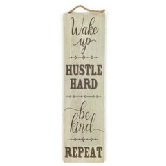 Youngs Wood Look Inspirational Wake Up Hustle Hard Be Kind Repeat Wall Sign NWT