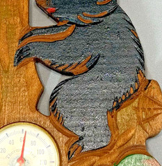 Vintage Black Bear Thermometer Hand Carved Ainu Wooden Plaque Hokkaido Japan