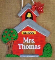 Personalized Teacher Red School House Name Sign Wood Plaque Door Wall