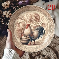 2D Flat, Aluminum Vintage Rooster Wall Art: Tin Metal Signs 8×8 Inches Aluminum